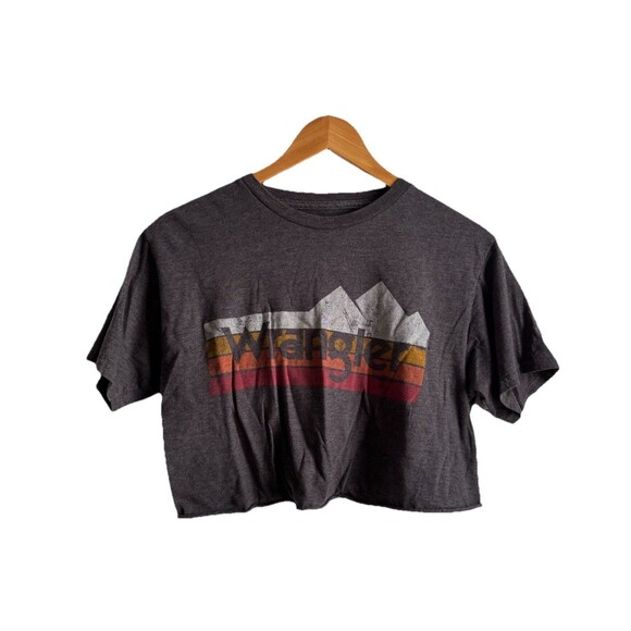 Wrangler T-Shirt Cropped Women’s Small Gray Short Sleeve Graphic Round Neck - Picture 1 of 4